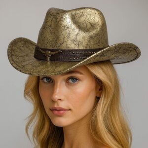 Unisex Vegan Leather Western Cowboy Fedora Hat